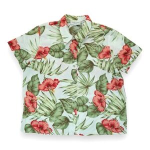 Lemon Grass Women's Shirt Floral Hawaiian Aloha Button Up Short Sleeve Petite L